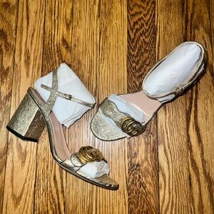 Gucci Metallic Laminate Leather Mid-Heel Sandal